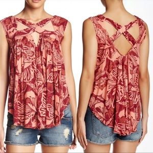 Free People Floral Crisscross Sleeveless Tank Top Flowy - Size Small